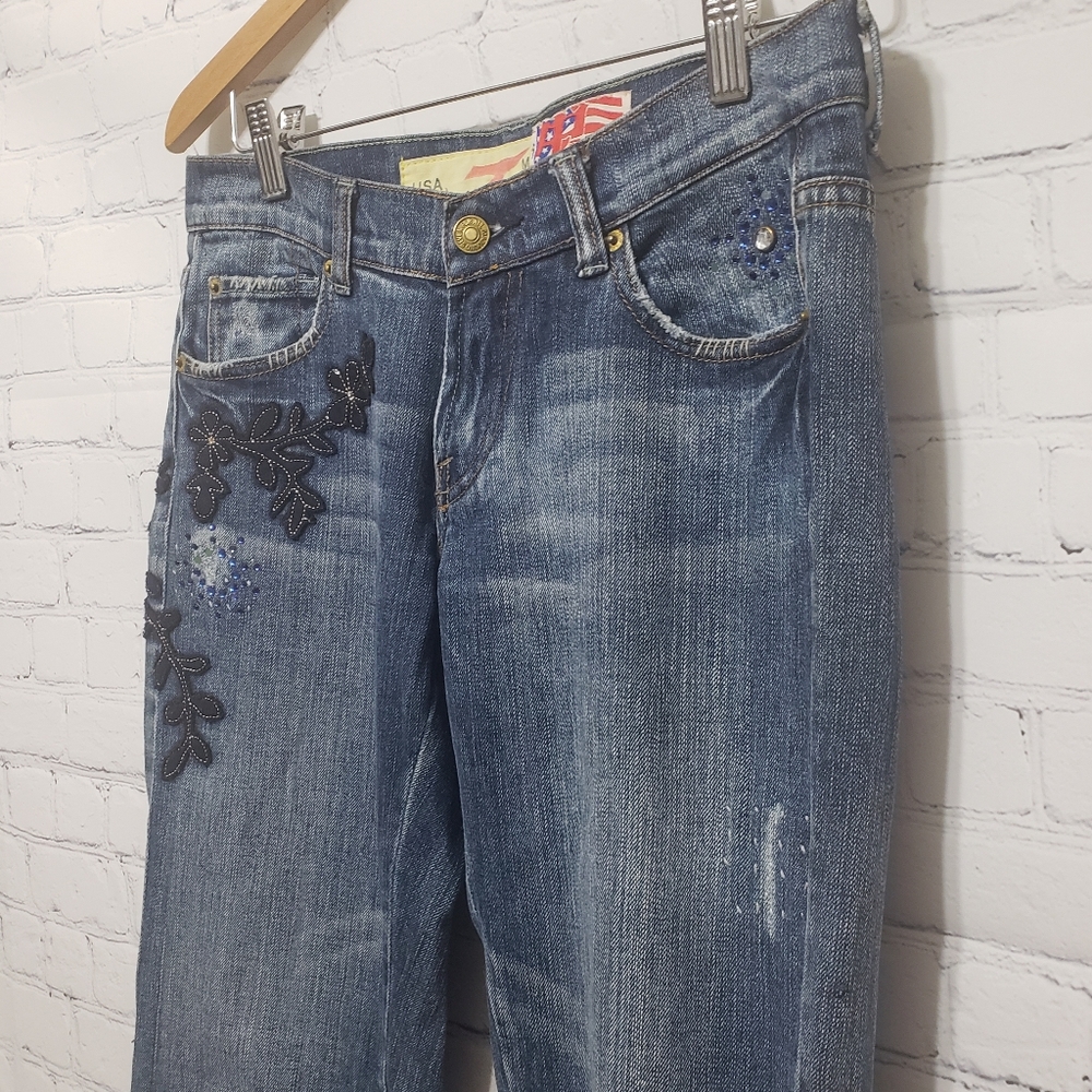 7FAM Sz 28 Floral & Rhinestone Embellished Jeans - Picture 7 of 16